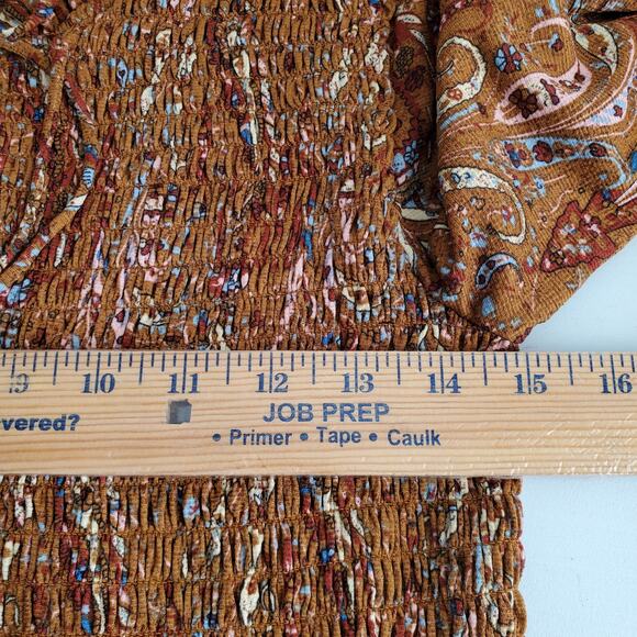 Melloday Women Smocked Peplum Top L boho Floral Cottage Country Fall - Picture 11 of 14